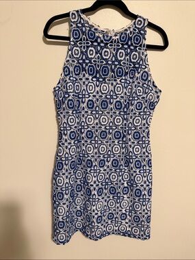 5/48 Blue and White Sleeveless Patterned Mini Dress